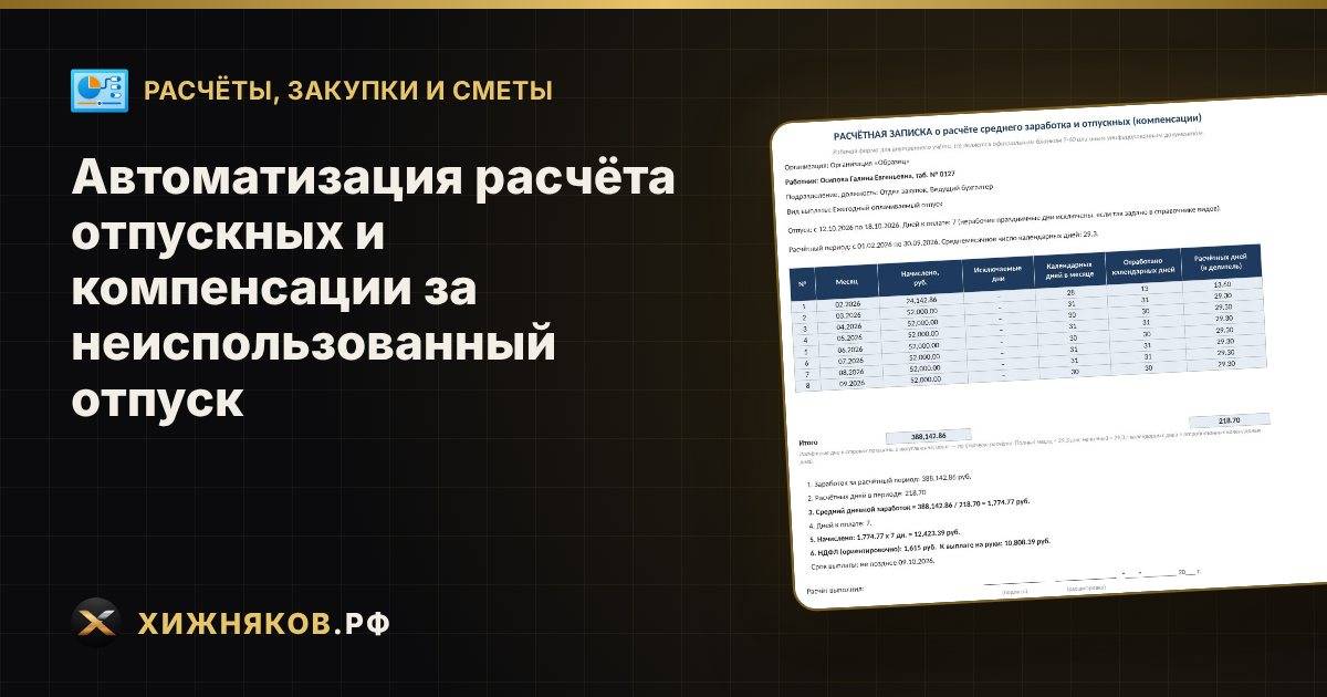 Автоматизация расчёта отпускных и компенсации за неиспользованный отпуск