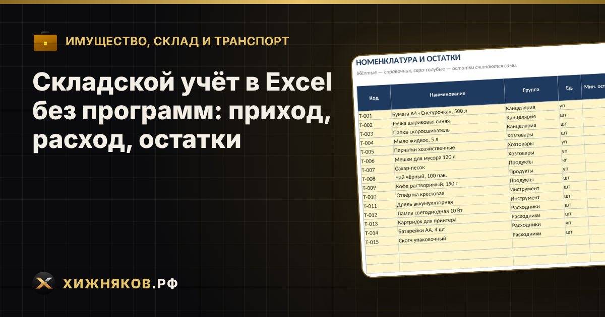 Складской учёт в Excel без программ: приход, расход, остатки