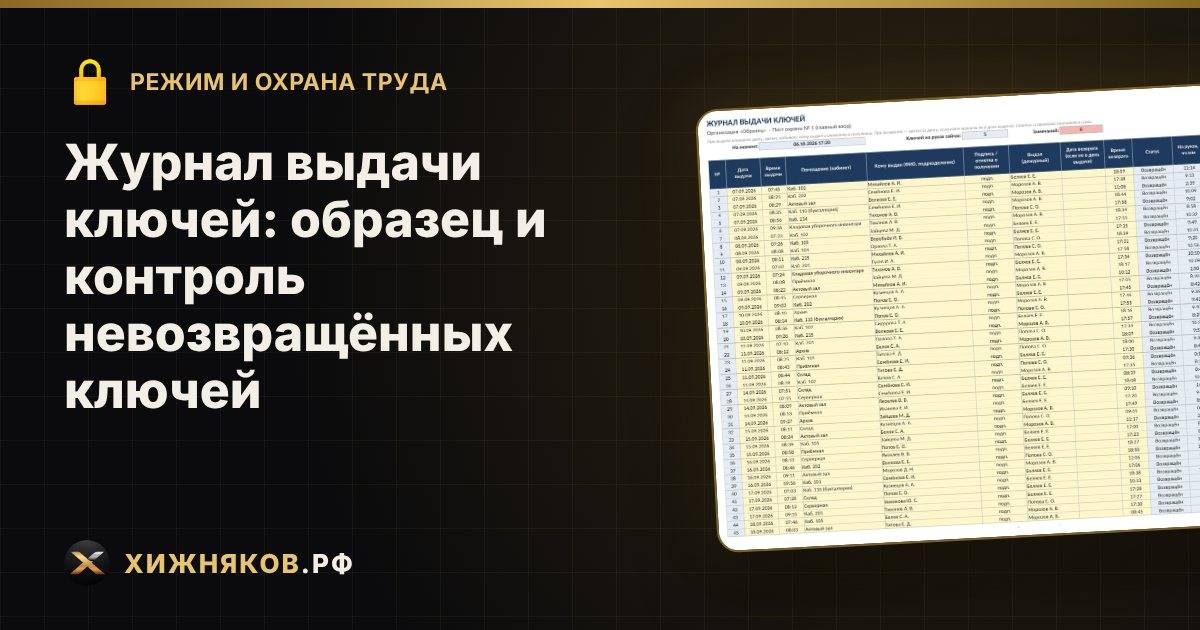 Журнал выдачи ключей: образец и контроль невозвращённых ключей