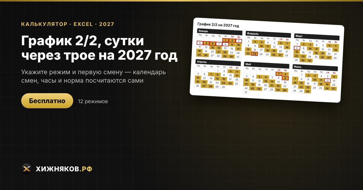 График 2/2 на 2027 год: как рассчитать смены и часы