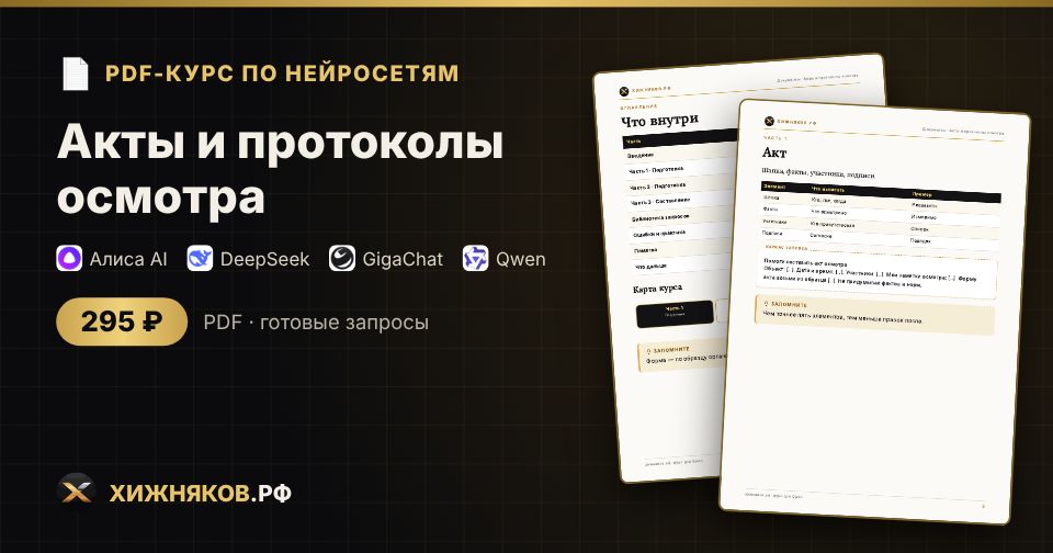Акты и протоколы осмотра: как сделать с помощью нейросети — пошагово, с готовыми запросами