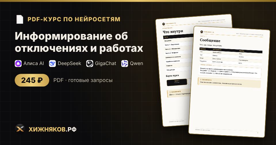 Информирование об отключениях и работах: как сделать с помощью нейросети — пошагово, с готовыми запросами