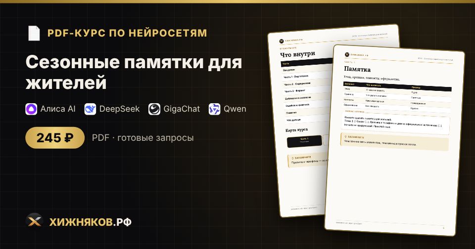 Сезонные памятки для жителей: как сделать с помощью нейросети — пошагово, с готовыми запросами