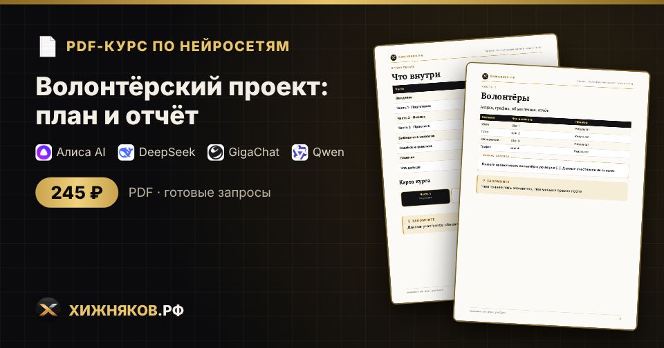 Волонтёрский проект: план и отчёт: как сделать с помощью нейросети — пошагово, с готовыми запросами