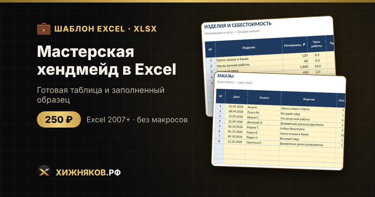 Мастерская хендмейд в Excel: себестоимость изделий, заказы и прибыль
