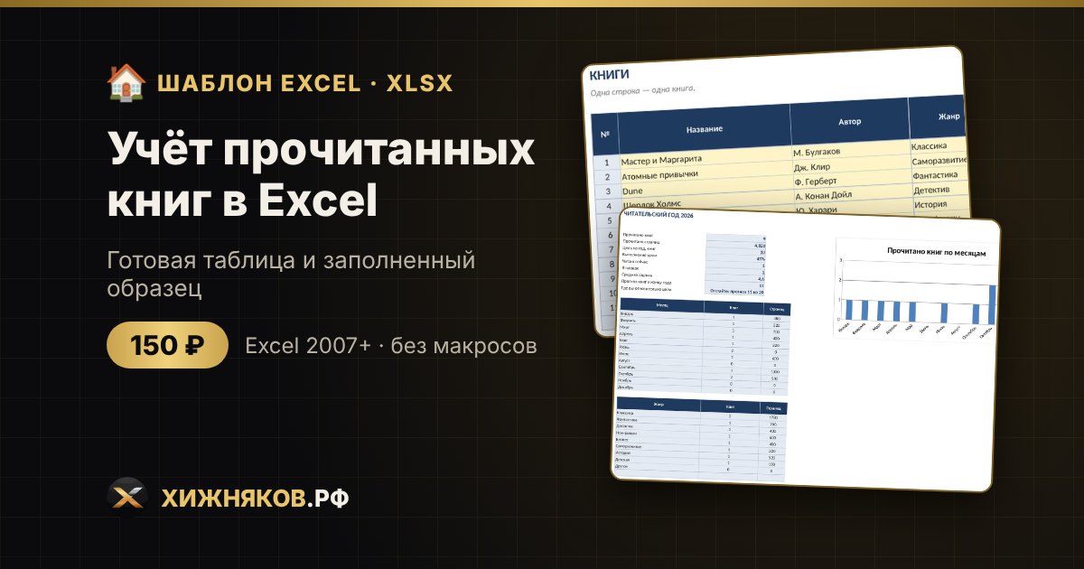 Учёт прочитанных книг в Excel: читательский дневник и цель на год