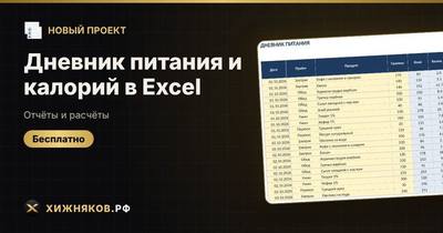 Дневник питания и калорий в Excel