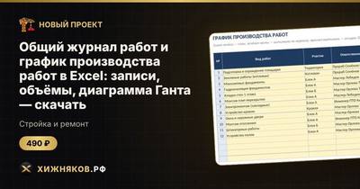 Общий журнал работ и график производства работ в Excel: записи, объёмы, диаграмма Ганта — скачать