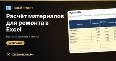 Расчёт материалов для ремонта в Excel