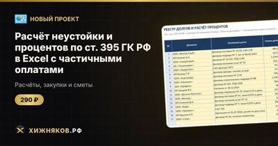 Расчёт неустойки и процентов по ст. 395 ГК РФ в Excel с частичными оплатами