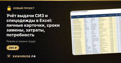 Учёт выдачи СИЗ и спецодежды в Excel: личные карточки, сроки замены, затраты, потребность